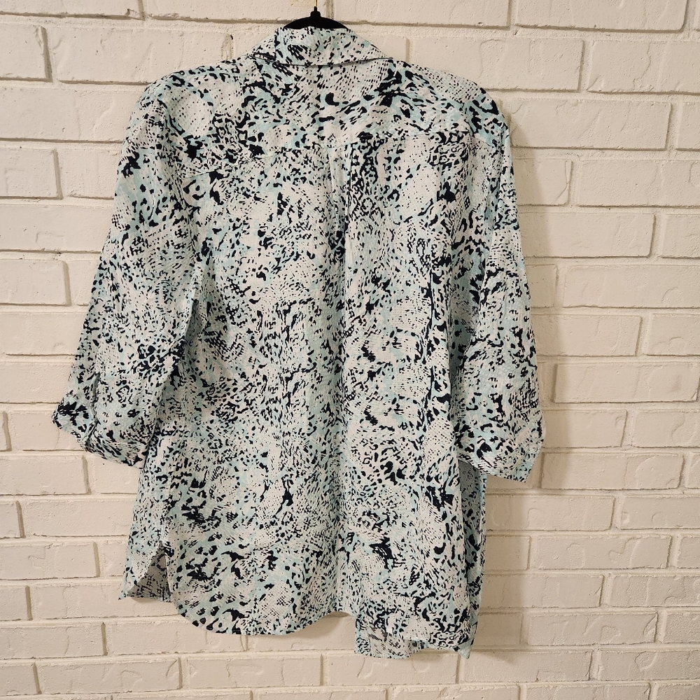 Chicos Linen Patterned Button-Up Blouse Size 2 NWT - image 4